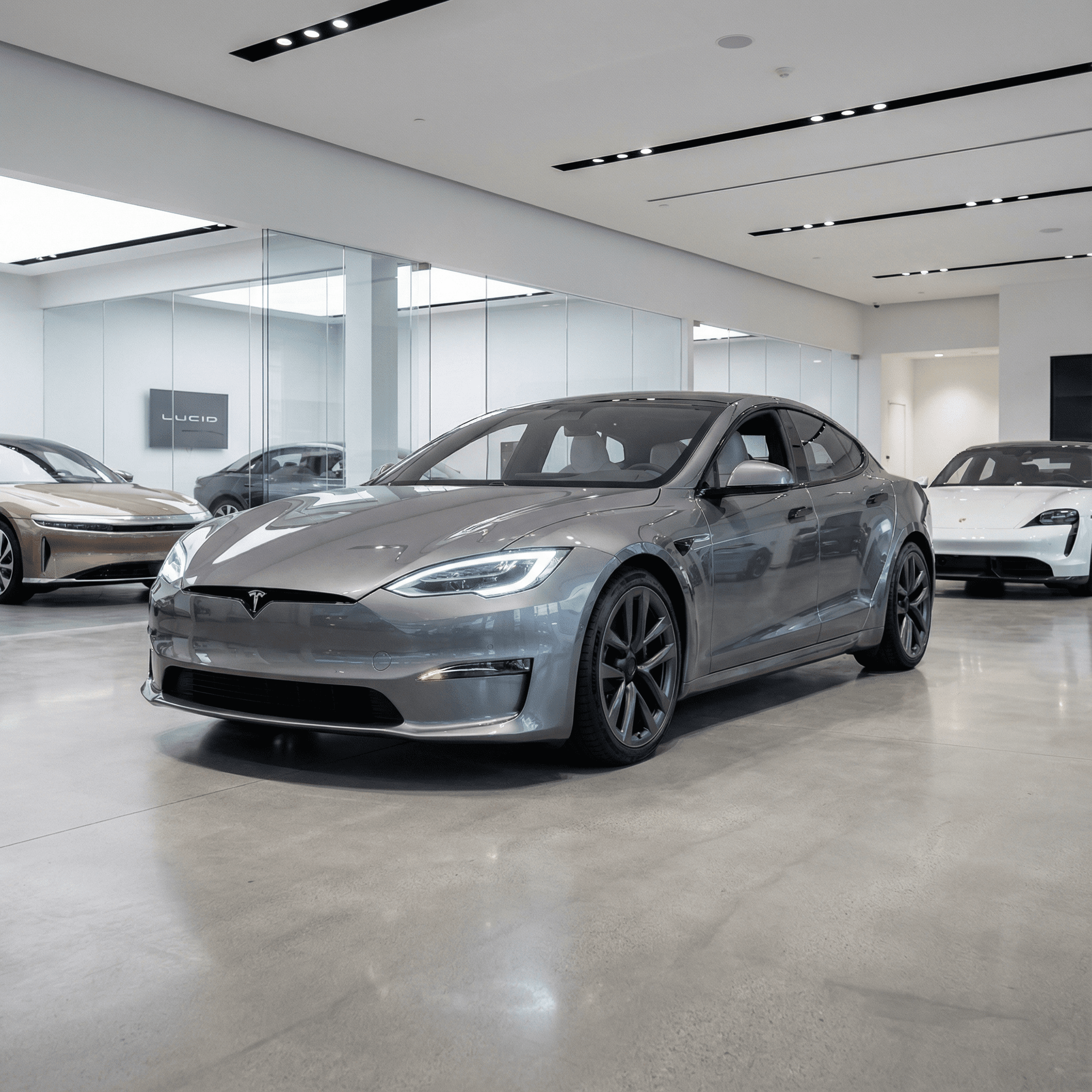 Elektrische auto's opgesteld in moderne showroom