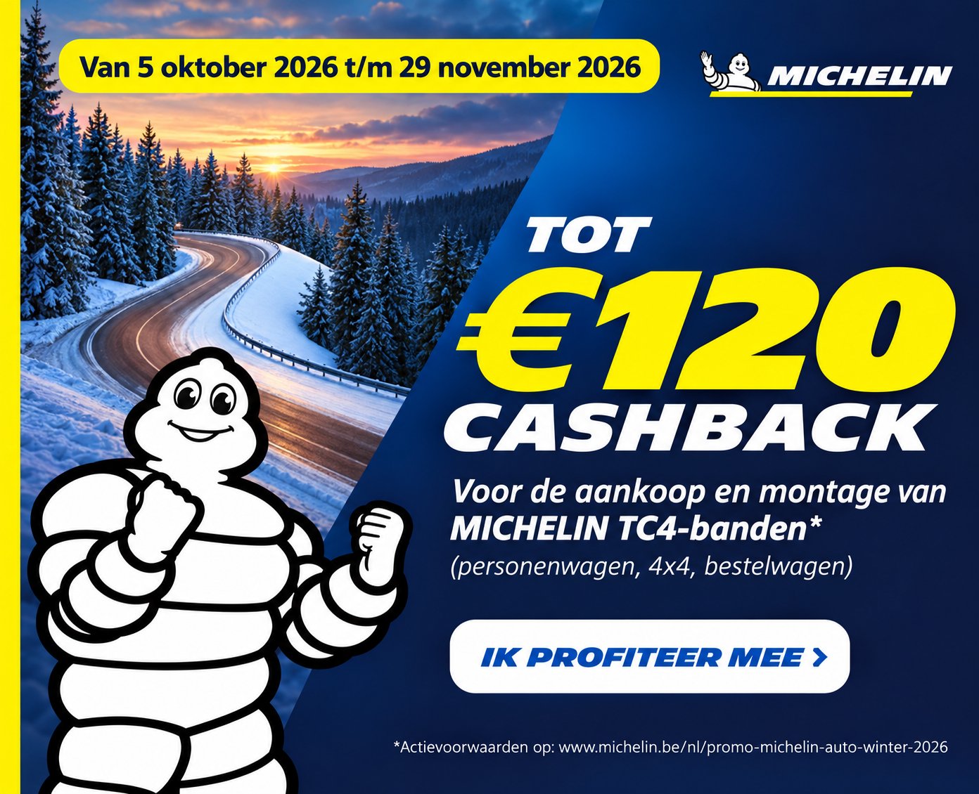 Tot 120 euro cashback op Michelin banden