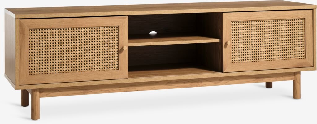 HILLESTED tv-meubel, warm eiken kleur/polyrotan
